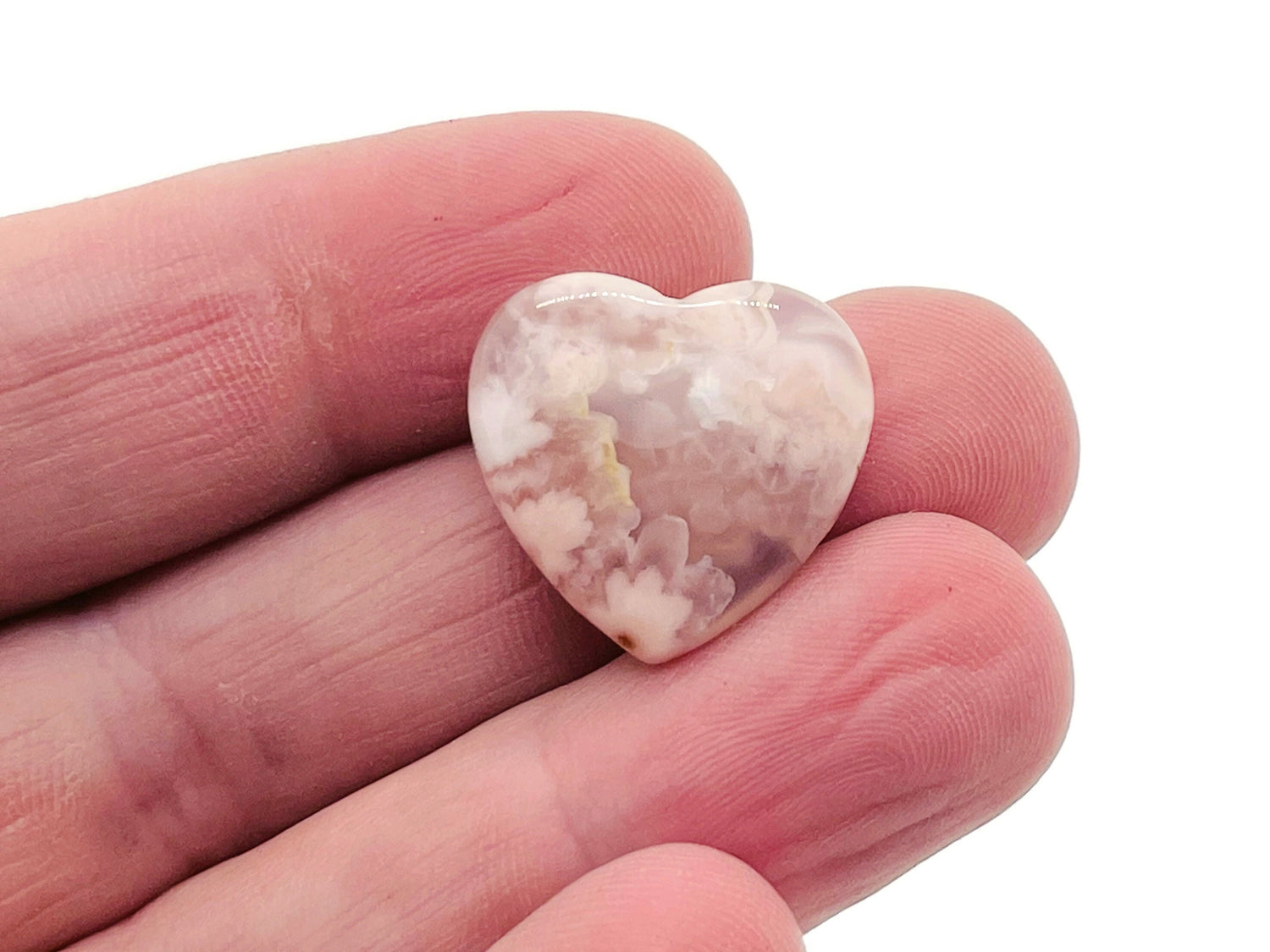 Flower Agate Heart Gemstone - Cherry Blossom - 20x20x6 mm - HE1088