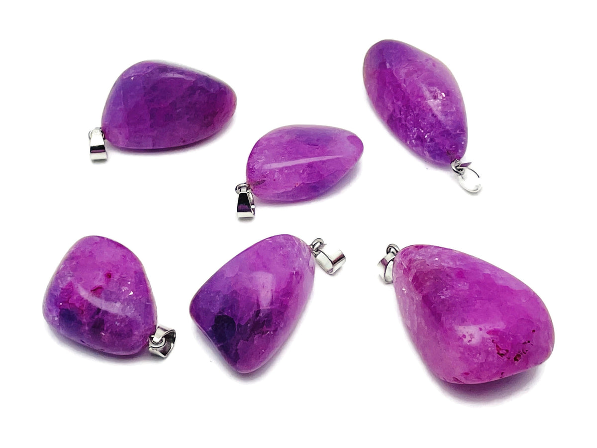 Lilac agate crystal pendant with natural agate charm and loose stone, ideal for Reiki healing and jewelry making.