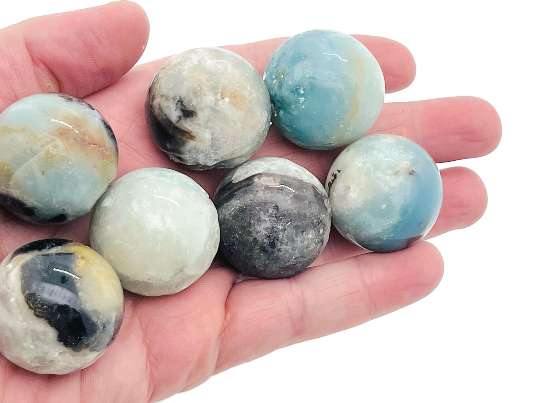 Caribbean Calcite gemstone sphere, 30mm crystal ball with vibrant orange and white swirls, from GemstoneGO.