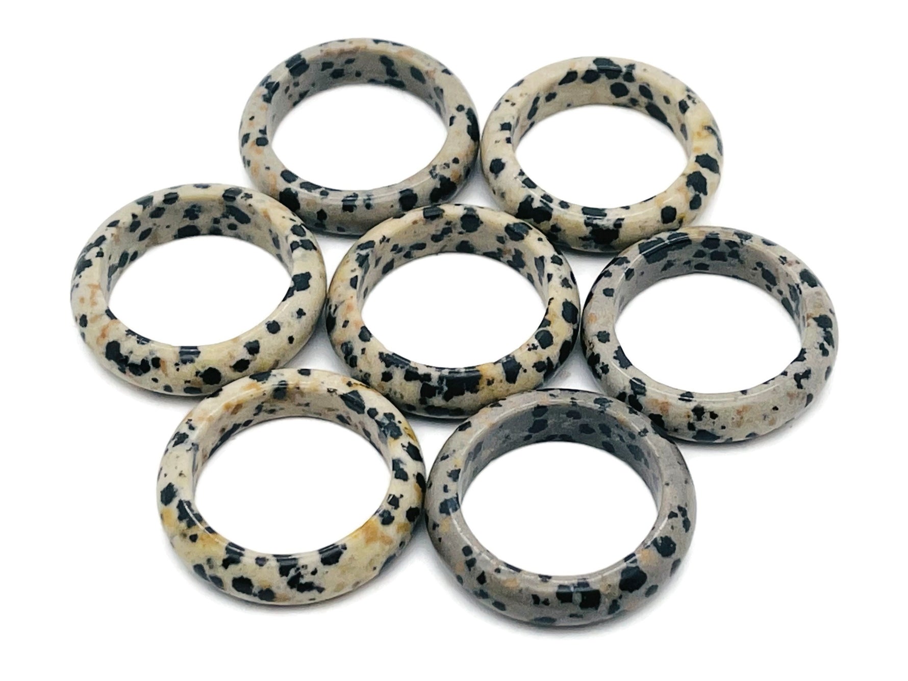 Dalmatian Jasper crystal ring from GemstoneGO featuring a polished Dalmatian Jasper stone set in a silver band.
