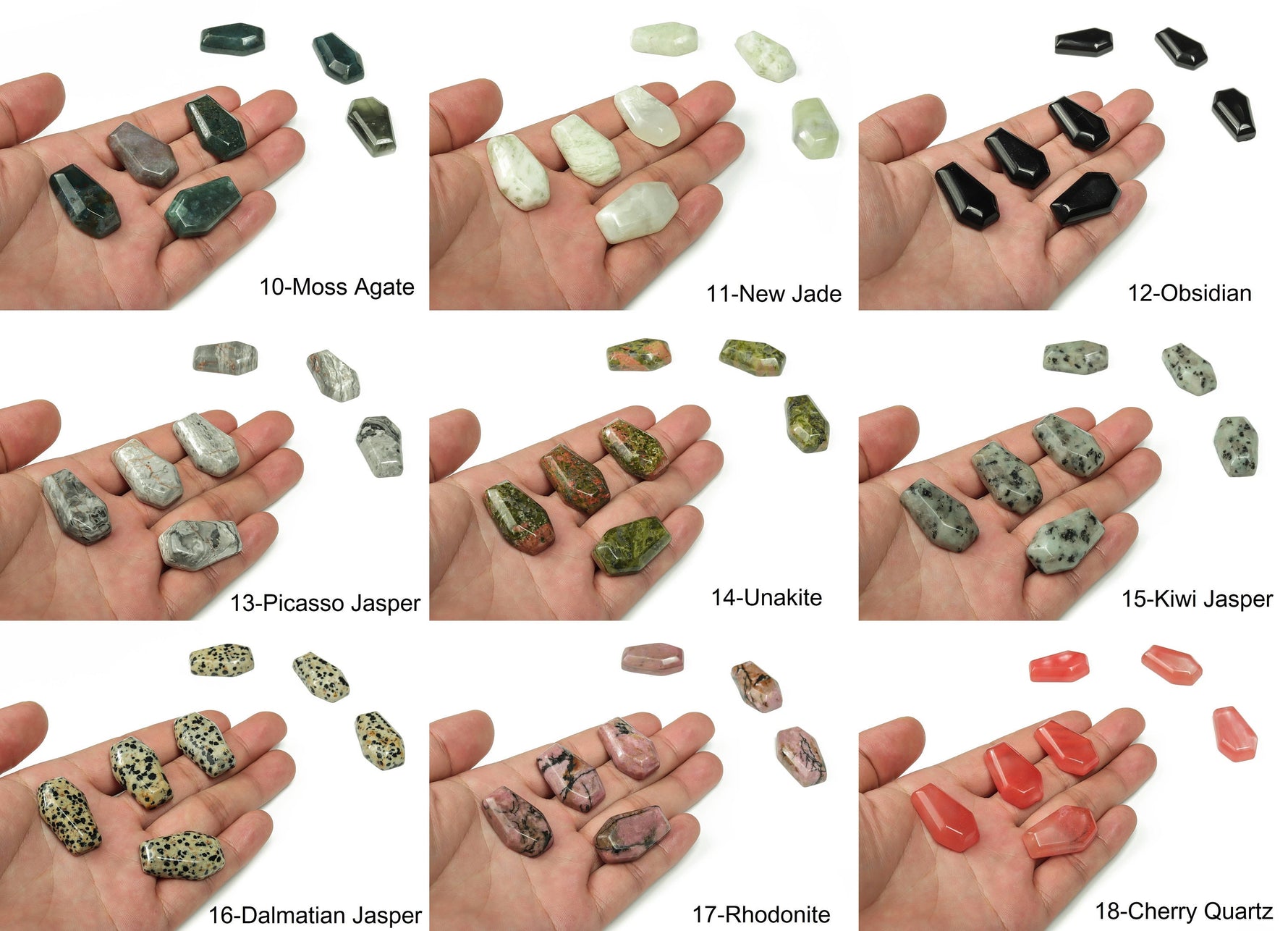Handmade crystal coffin healing gemstone carving from GemstoneGO, 30mm size, featuring colorful mixed crystals for spiritual wellness.