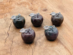 Moss agate apple-shaped gemstone carving, 30mm, from GemstoneGO, featuring green and brown natural stone patterns.