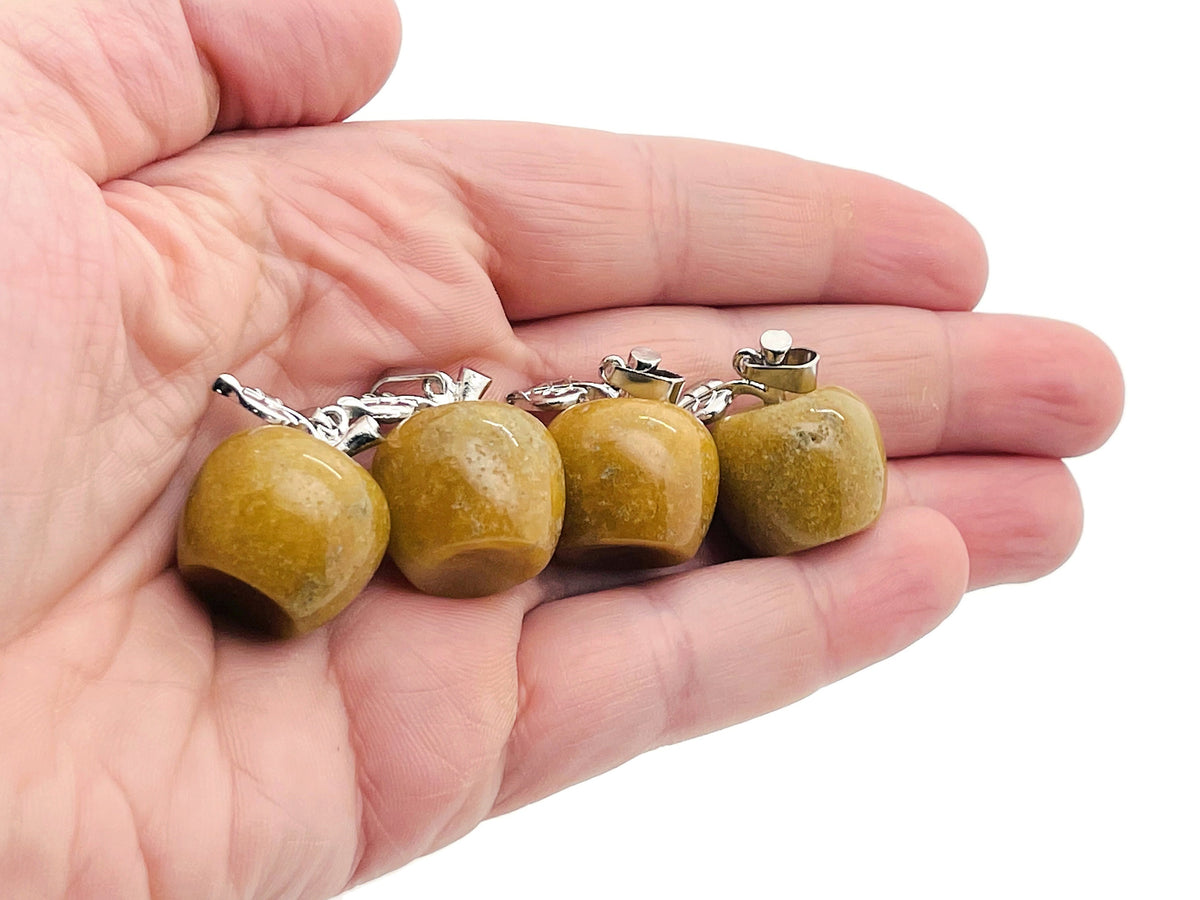 Yellow aventurine apple crystal pendant from GemstoneGO featuring a mini crystal design on a silver chain.