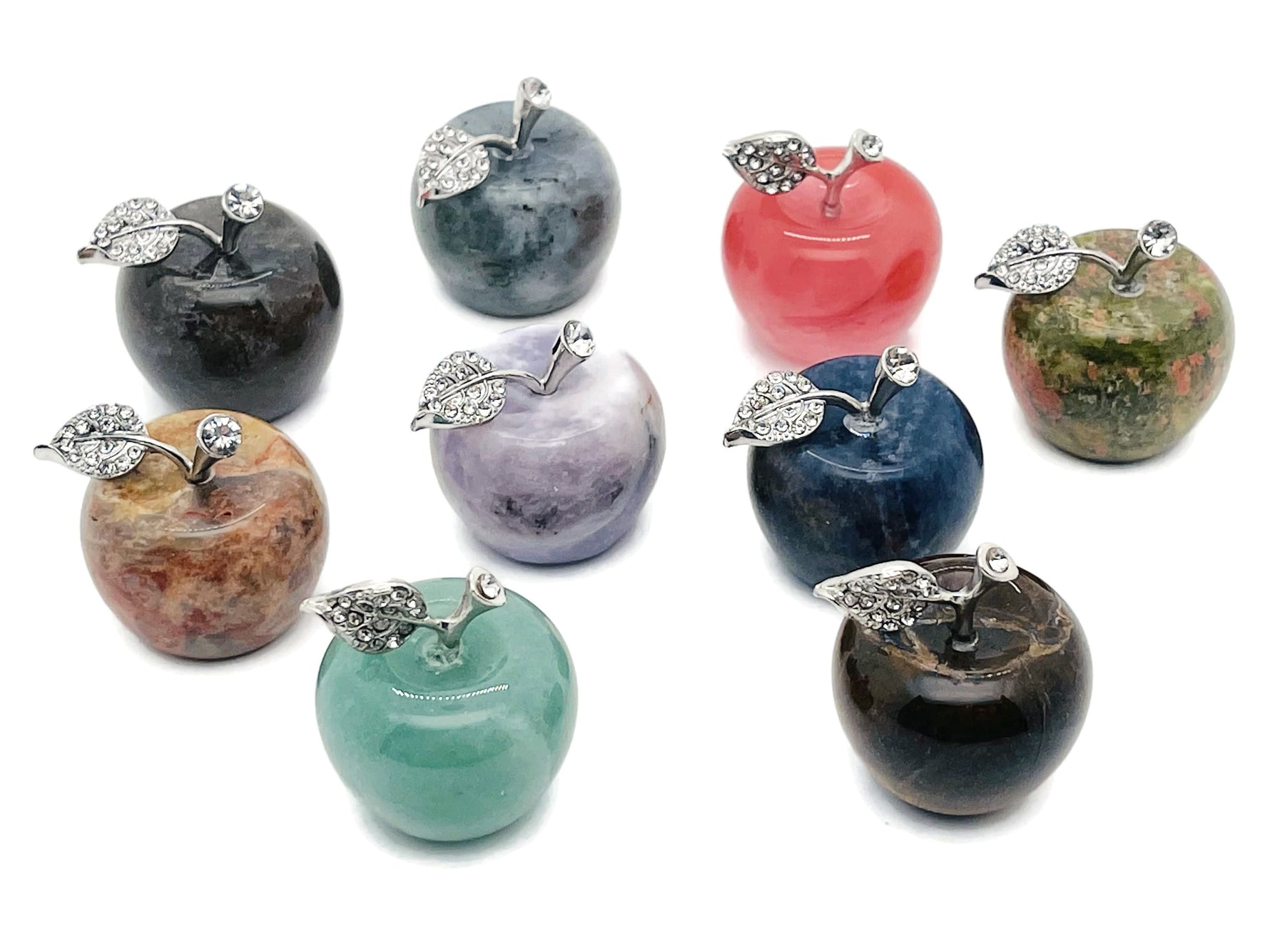 Cute 30mm Apple Crystal Carving by GemstoneGO, perfect for home decor or as a unique gift, featuring a clear, sparkling gemstone.