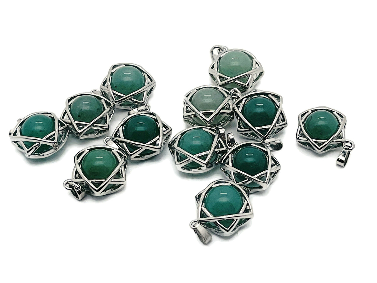 Aventurine crystal pendant necklace by GemstoneGO featuring a polished green aventurine stone on a silver chain.
