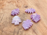 Handmade Lepidolite pine tree gemstone carving, showcasing detailed green and purple stone craftsmanship for decorative display.