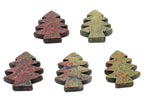 Handmade unakite gemstone pine tree carving with intricate details, showcasing natural green and peach hues.