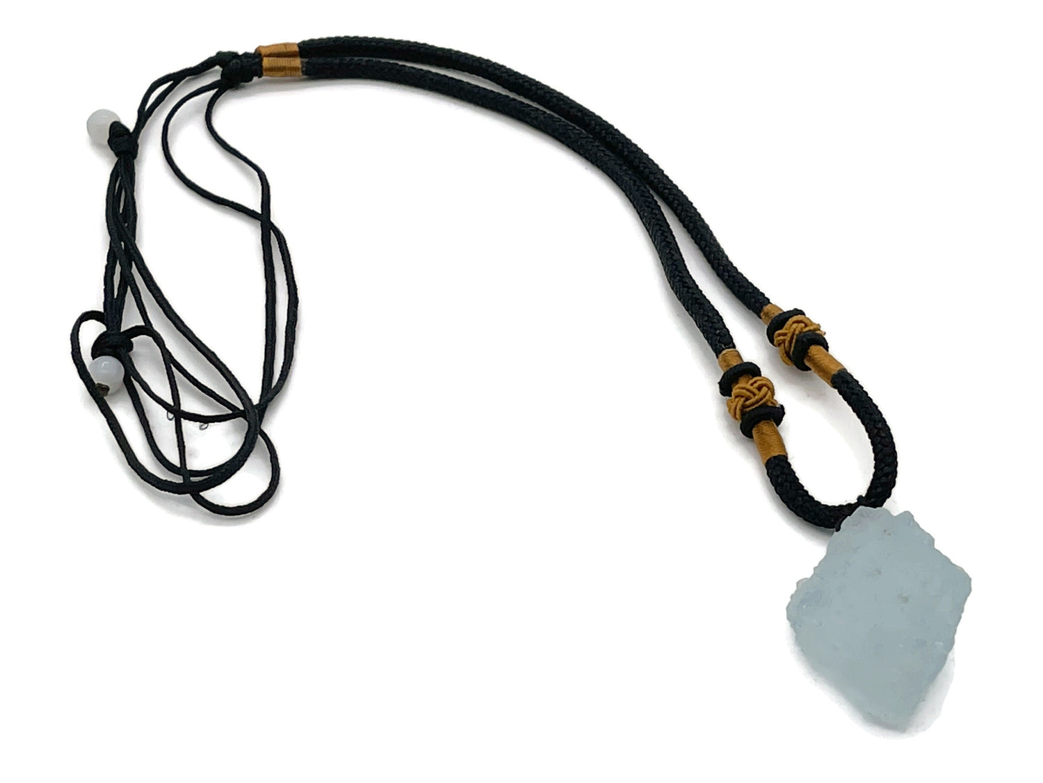 Aquamarine crystal necklace featuring a polished healing stone on a silver chain, designed by GemstoneGO.