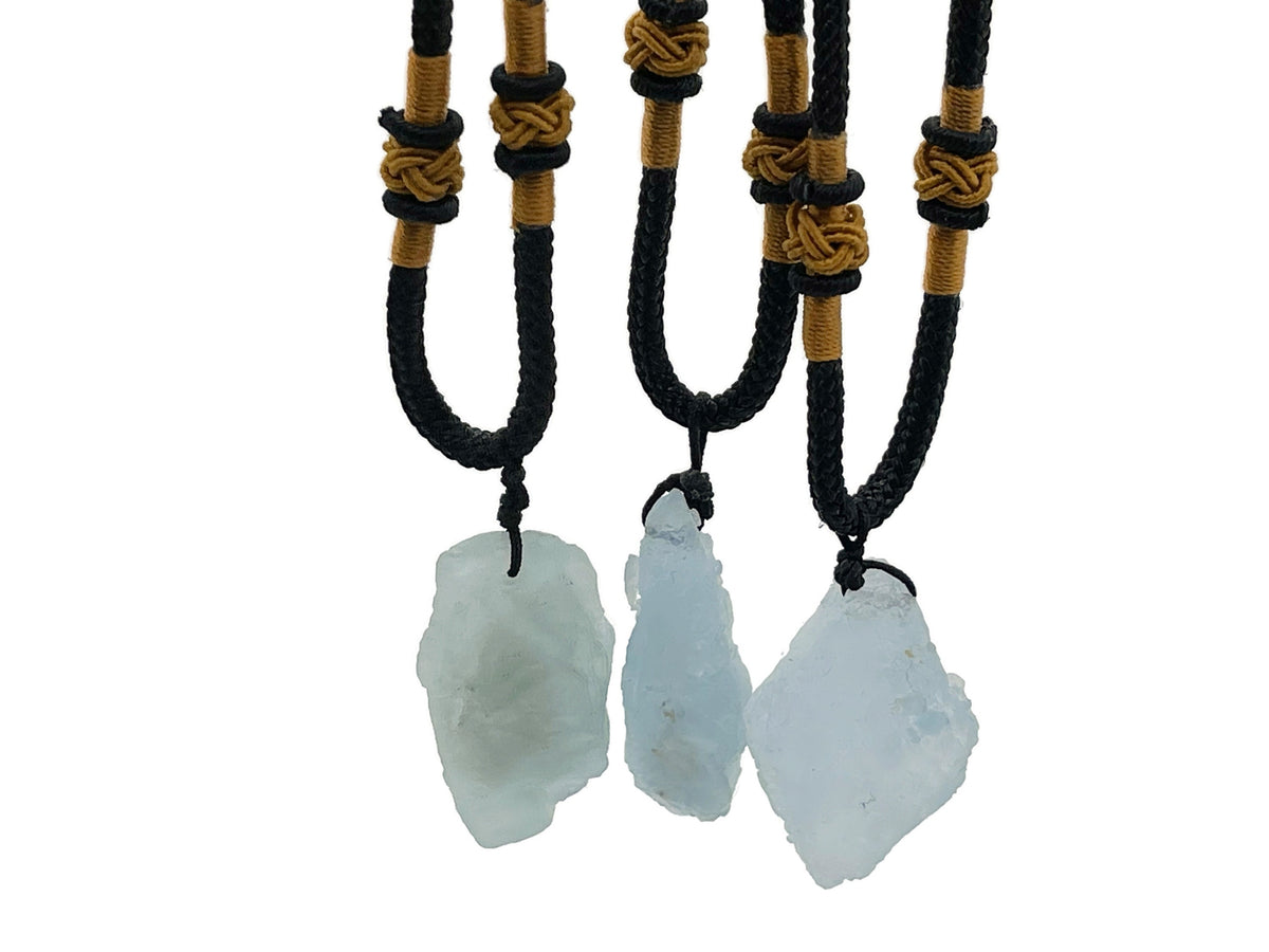 Aquamarine crystal necklace from GemstoneGO featuring a polished aquamarine stone on a delicate chain, ideal for healing and elegant wear.