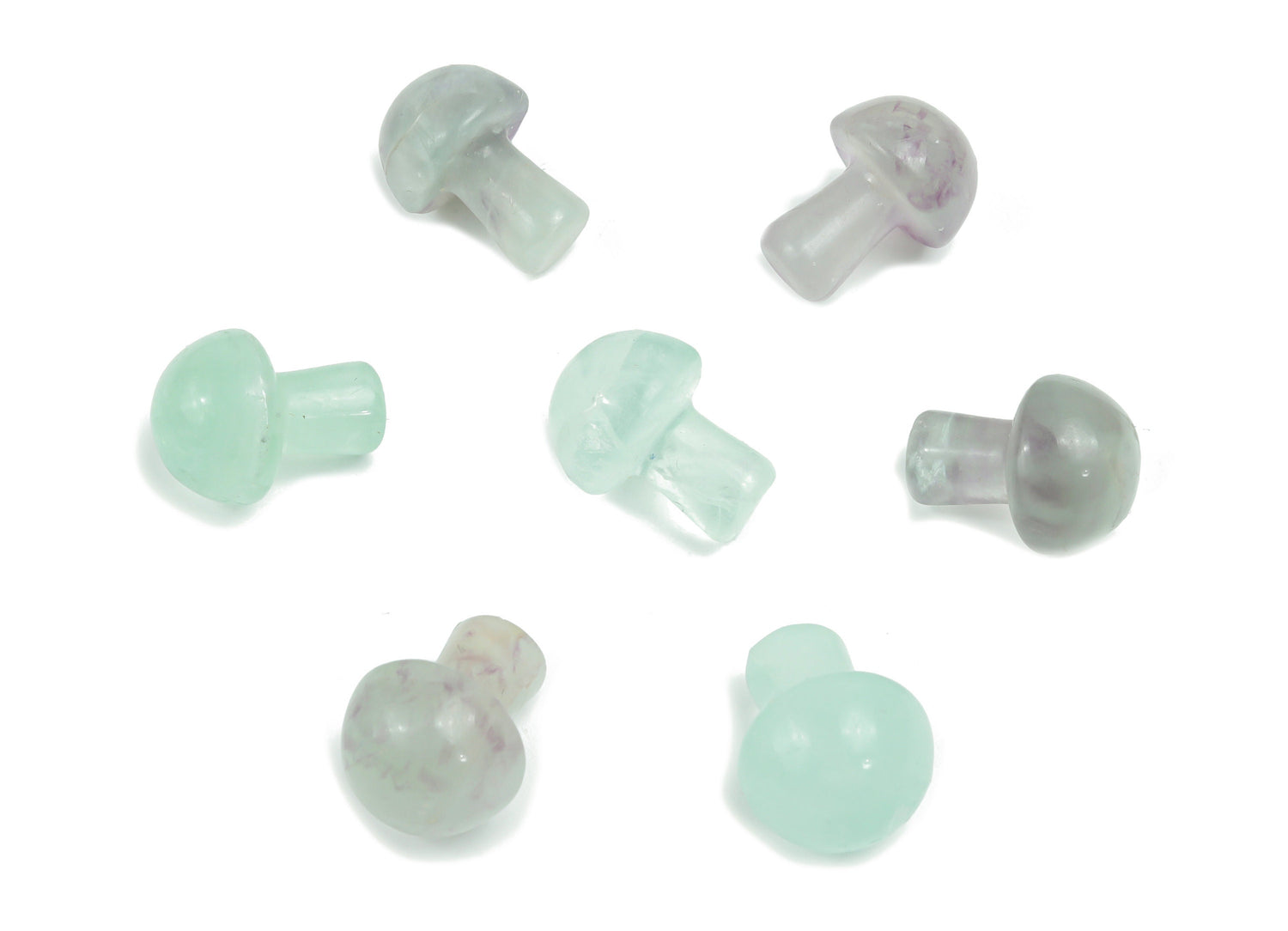20mm fluorite mushroom carved gemstone from GemstoneGO, showing vibrant purple and green hues with detailed mushroom carving.