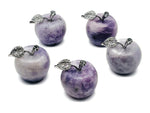 Lepidolite apple-shaped crystal carving by GemstoneGO, 30mm size, showcasing the purple and pink hues of the polished gemstone.