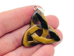 Tiger Eye Celtic Knot crystal pendant with Trinity Crystals by GemstoneGO, featuring an intricate Celtic design and polished gemstone.