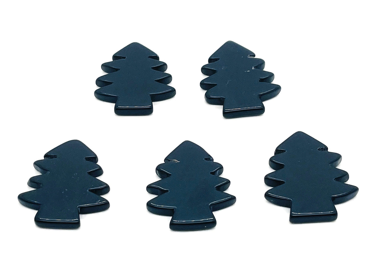 Handmade obsidian pine tree gemstone carving from GemstoneGO, featuring detailed tree design on polished black stone.