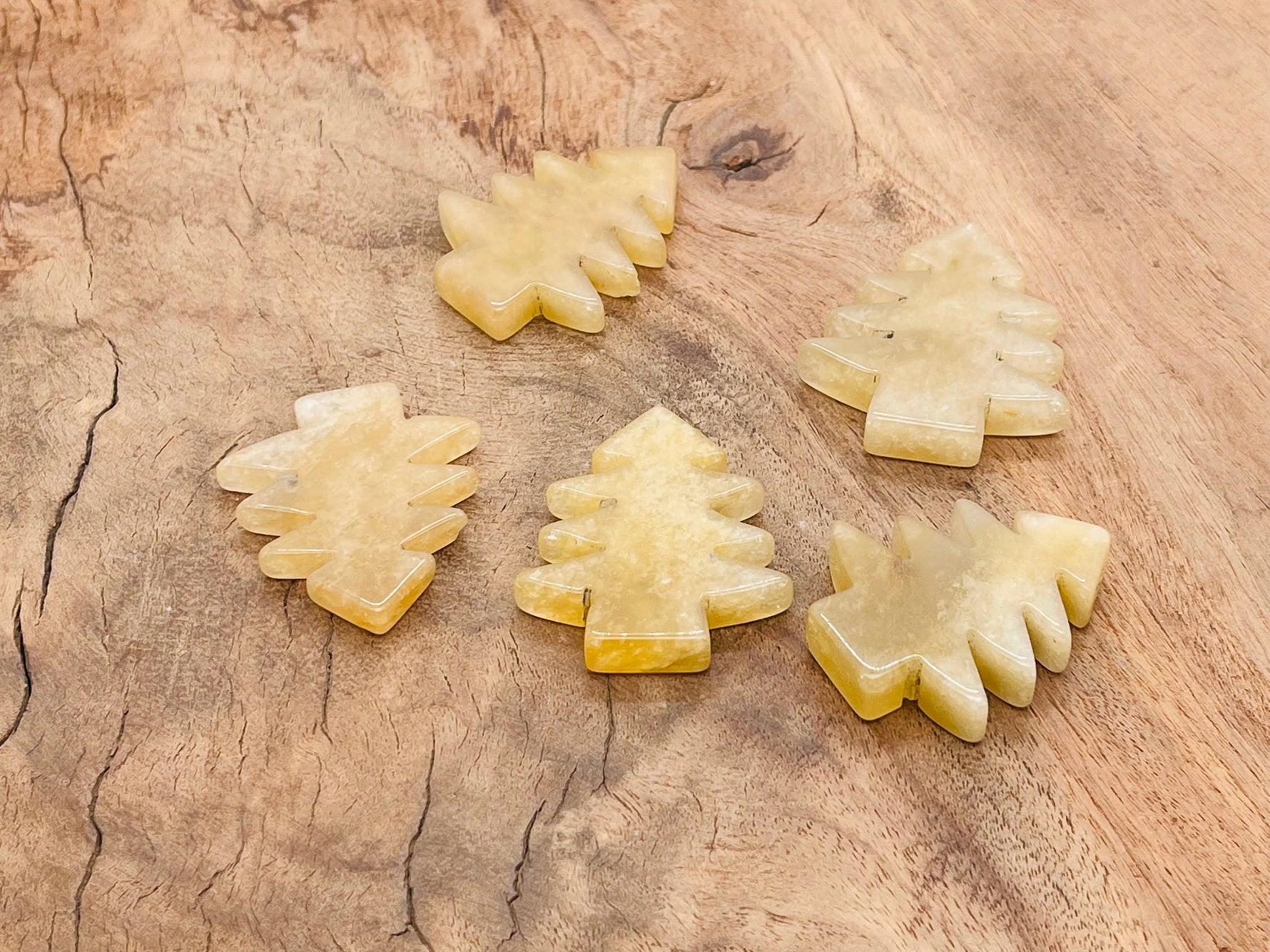 Handmade yellow aventurine gemstone pine tree carving, detailed gemstone tree sculpture from GemstoneGO.