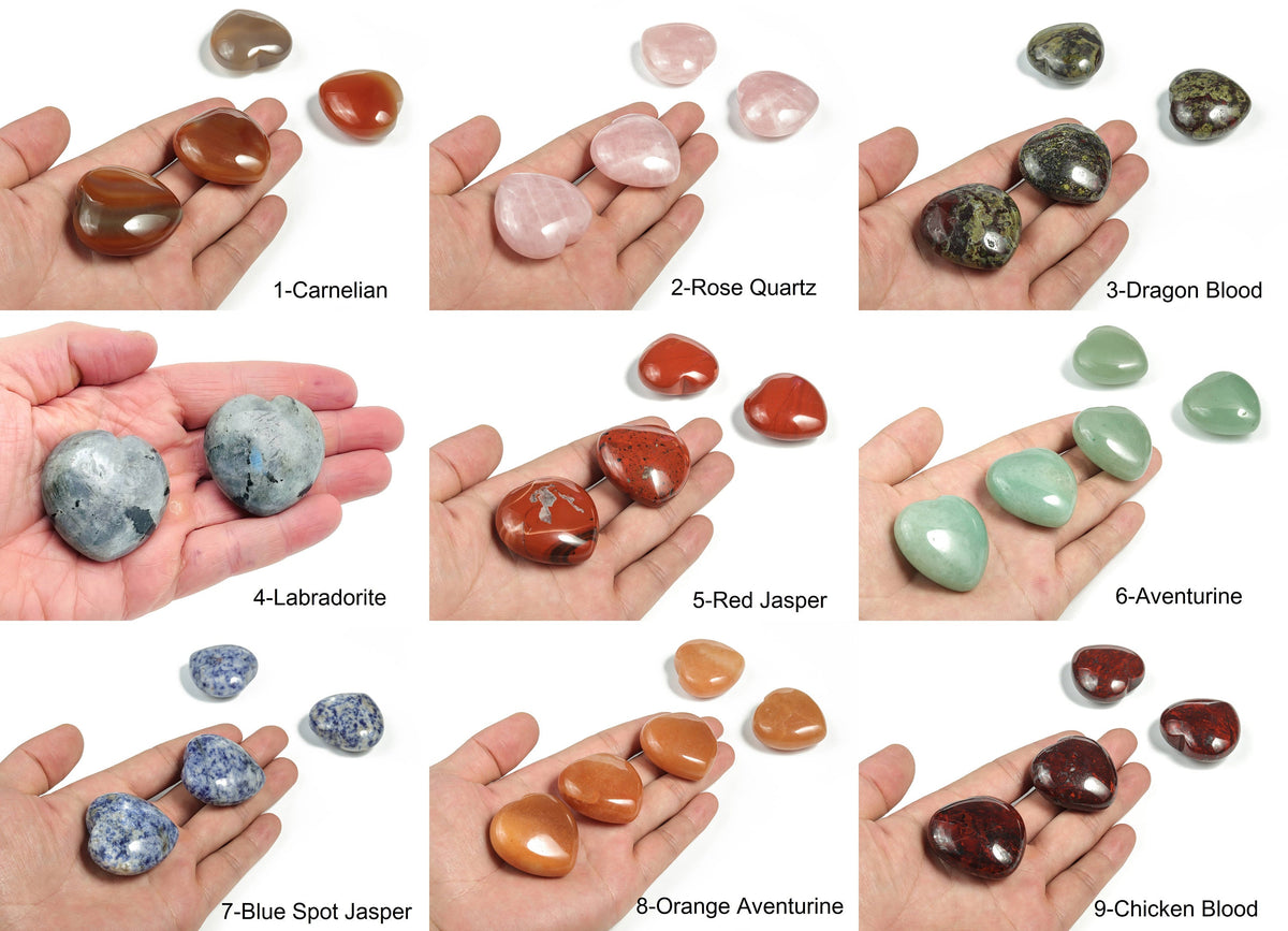 Natural gemstone heart sculpture from GemstoneGO featuring colorful mixed crystal gemstones, 40mm size, high-quality polished stone.