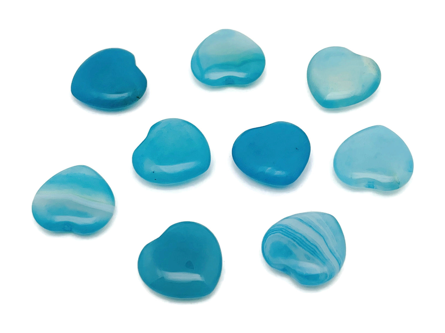 Blue agate heart gemstone pendant, 20x20x6mm, with polished smooth surface and natural stone patterns, by GemstoneGO.
