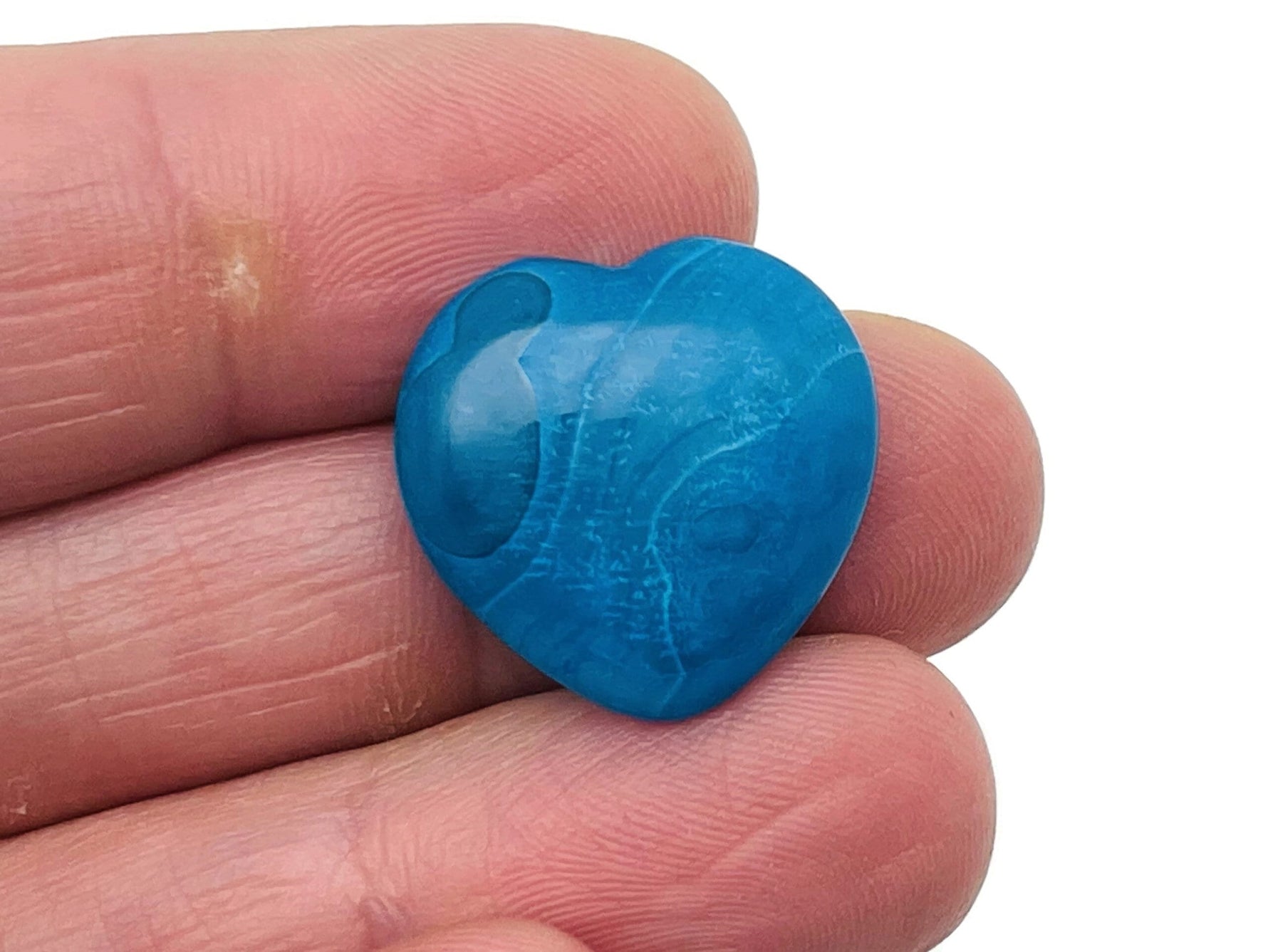 Blue agate heart gemstone pendant, 20x20x6mm, polished blue agate with natural banding, from GemstoneGO.