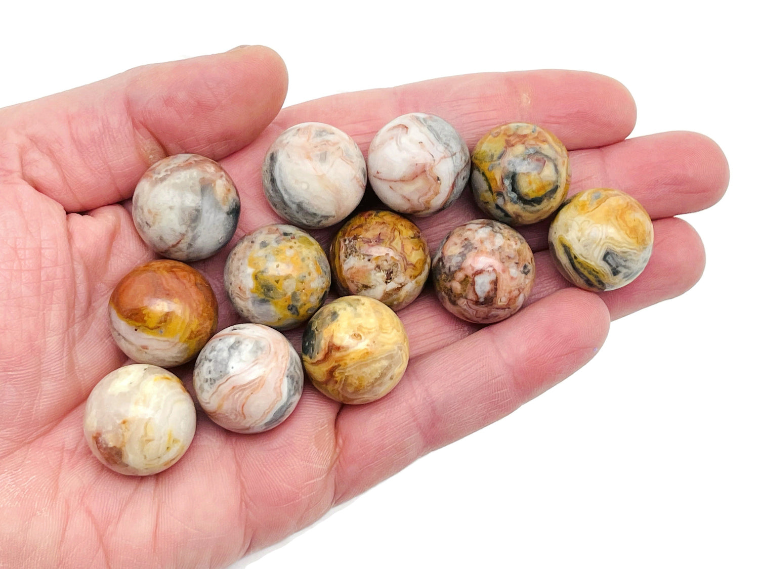 20mm Crazy Lace Agate sphere gemstone from GemstoneGO, featuring vibrant Mexican agate patterns and a polished crystal ball finish.