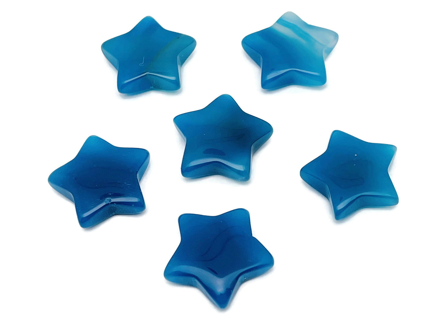 Blue agate star-shaped gemstone pendant, 30mm, vibrant blue stone with natural banding, by GemstoneGO.