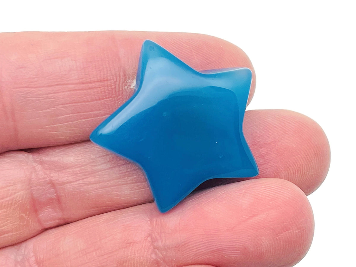 Blue Agate star-shaped gemstone pendant, 30mm, from GemstoneGO, showcasing vibrant blue and natural stone patterns.
