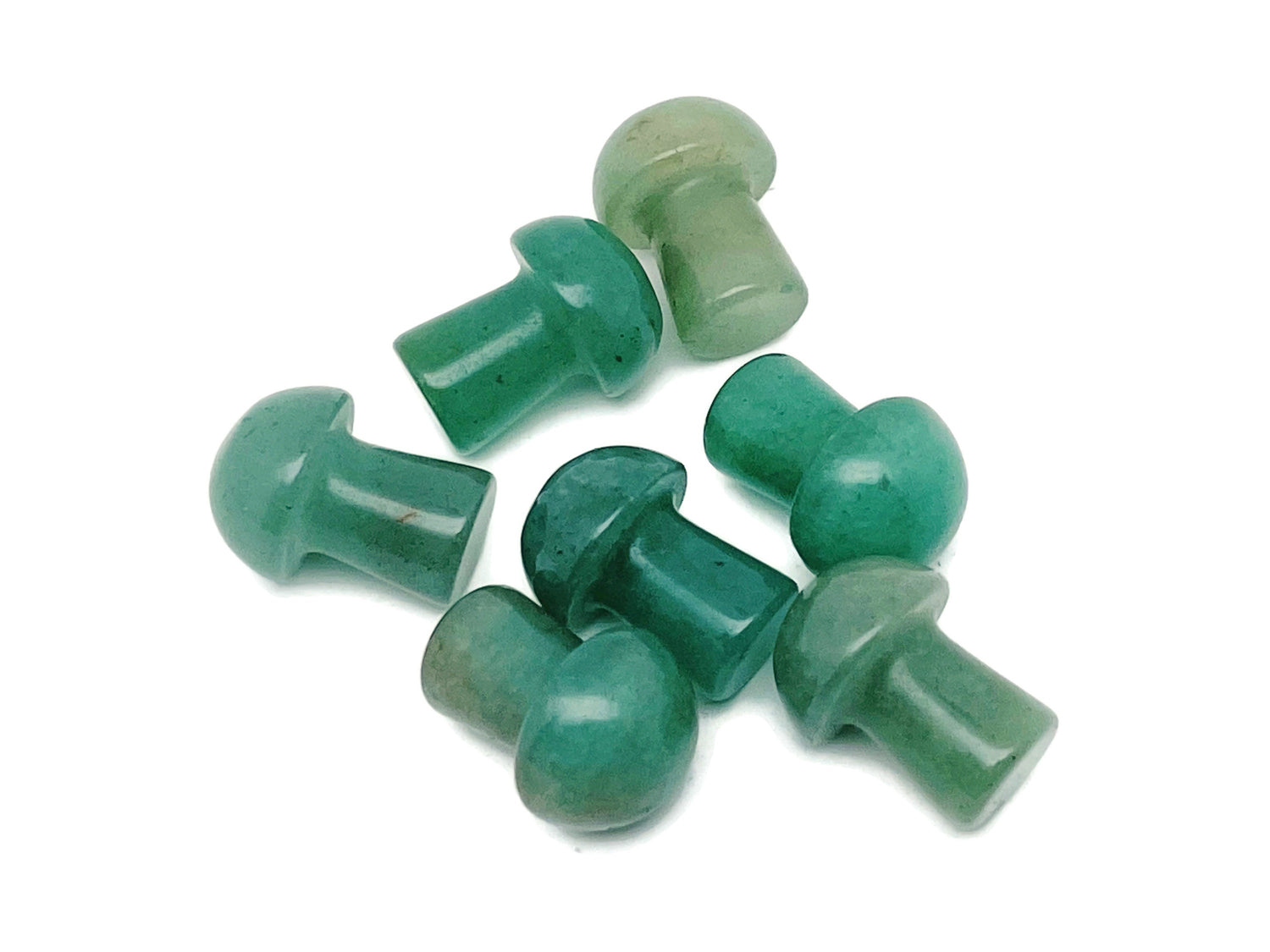 Aventurine mushroom carved gemstone pendant, 20mm, from GemstoneGO featuring green aventurine with natural stone details.