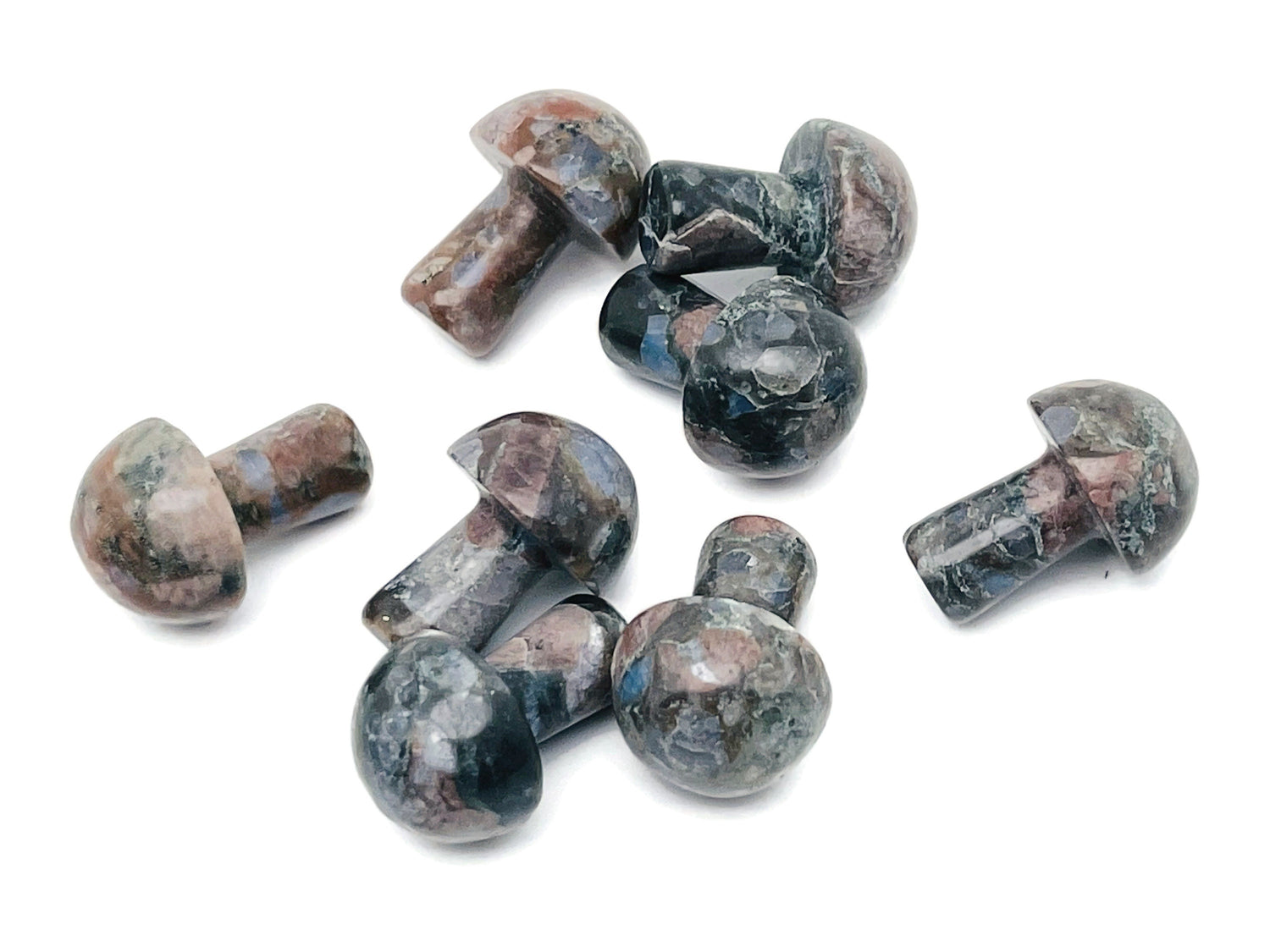 Blue Liberite mushroom carved gemstone from GemstoneGO, 20mm, featuring detailed mushroom shape and rich blue color.