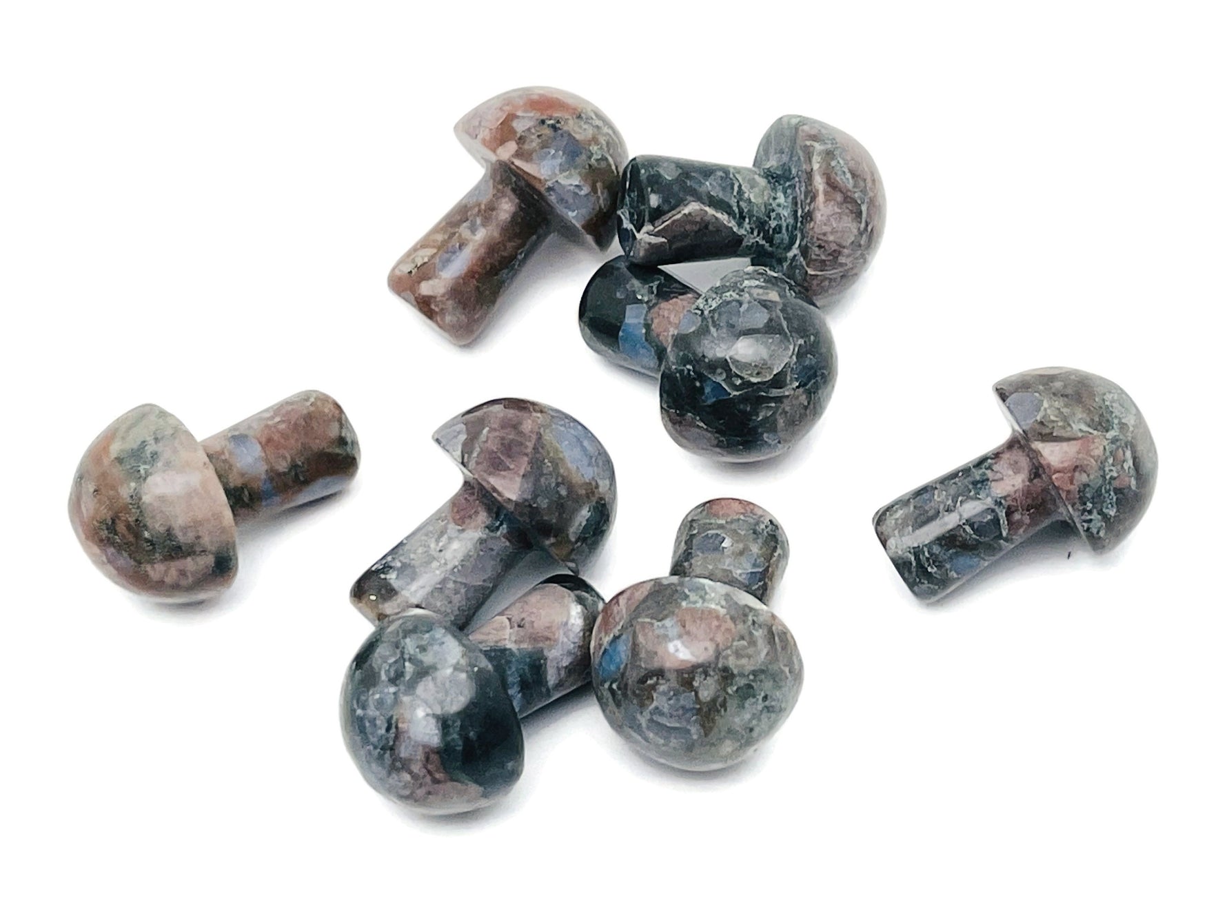 Blue Liberite mushroom carved gemstone from GemstoneGO, 20mm, featuring detailed mushroom shape and rich blue color.