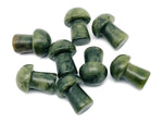Nephrite jade mushroom carved gemstone, 20mm, with smooth, polished surface showcasing detailed carving and natural green hues.