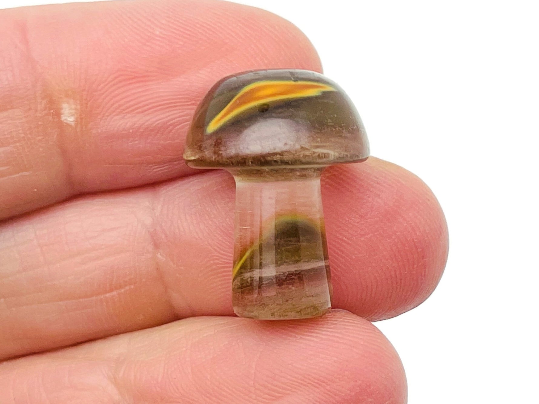 Yellow smelting quartz mushroom carved gemstone, 20mm, showcasing detailed mushroom shape and vibrant yellow color from GemstoneGO.
