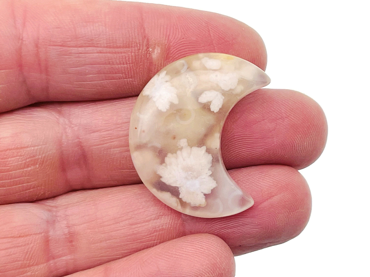 Flower Agate Gemstone Moon - Cherry Blossom - 30mm - MO1058