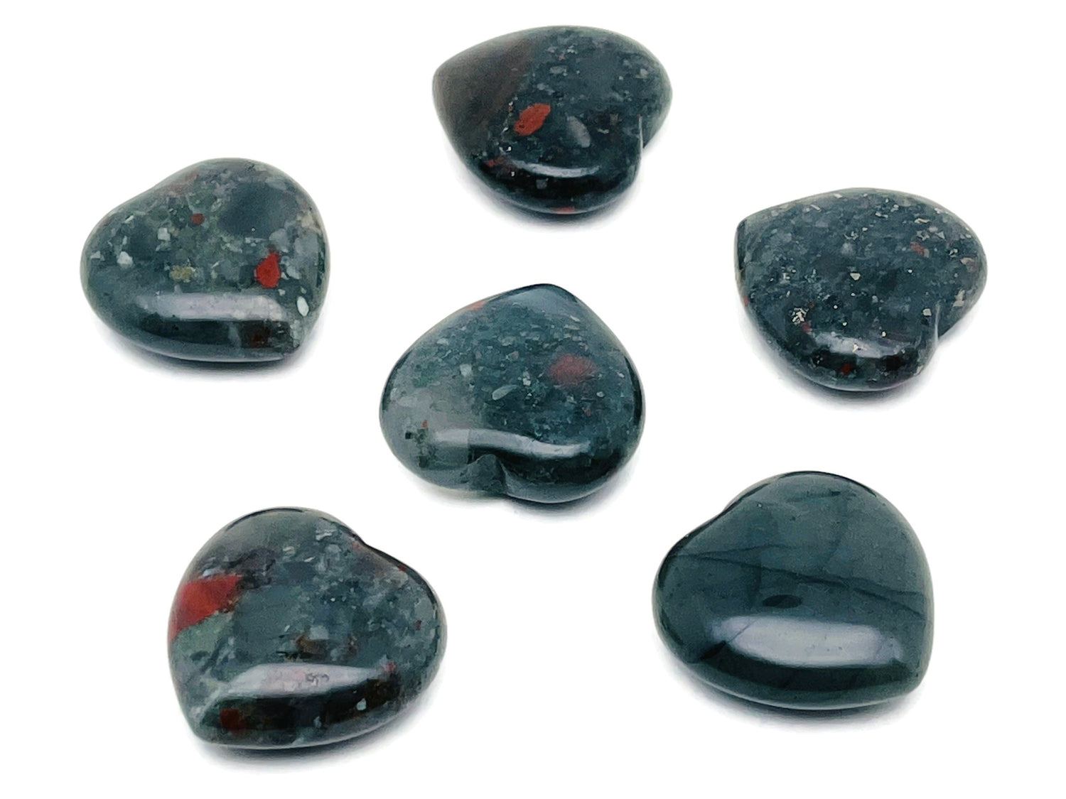 African Bloodstone heart-shaped gemstone, 30mm, showcasing deep green and red mineral patterns, by GemstoneGO.