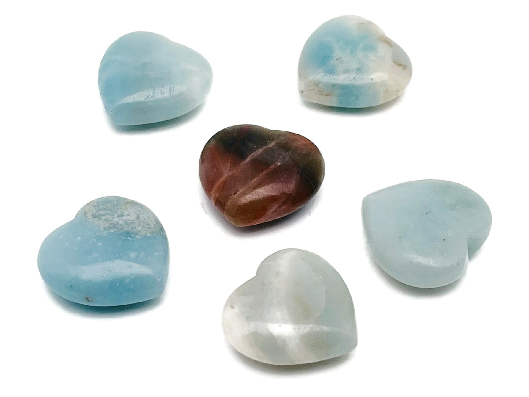 Amazonite heart-shaped gemstone, 25mm, from GemstoneGO, showcasing a smooth, polished blue-green mineral with natural patterns.