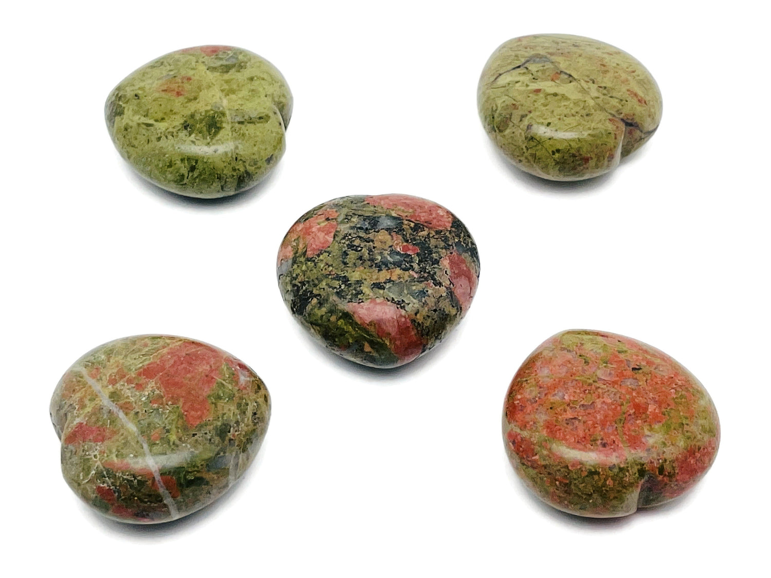 Pierre précieuse en forme de cœur d'unakite - Cœur en cristal - Pierre d'unakite naturelle - Cœur sculpté en pierre précieuse - 4 cm - HE1250