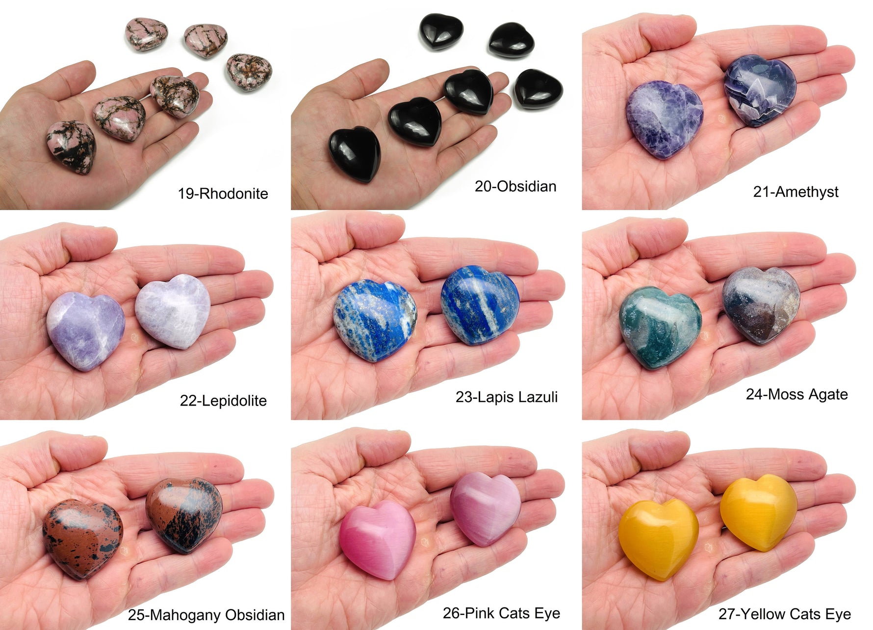 Natural gemstone heart made of mixed high-quality crystals, 40mm, showcasing vibrant colors and polished, smooth surface.