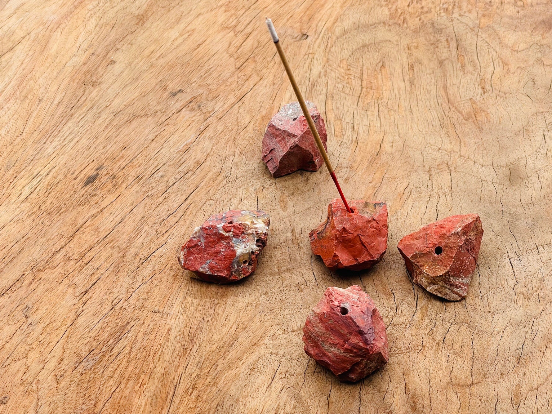 Red Jasper rough crystal incense holder with carved design, handmade gemstone stick holder for incense sticks.