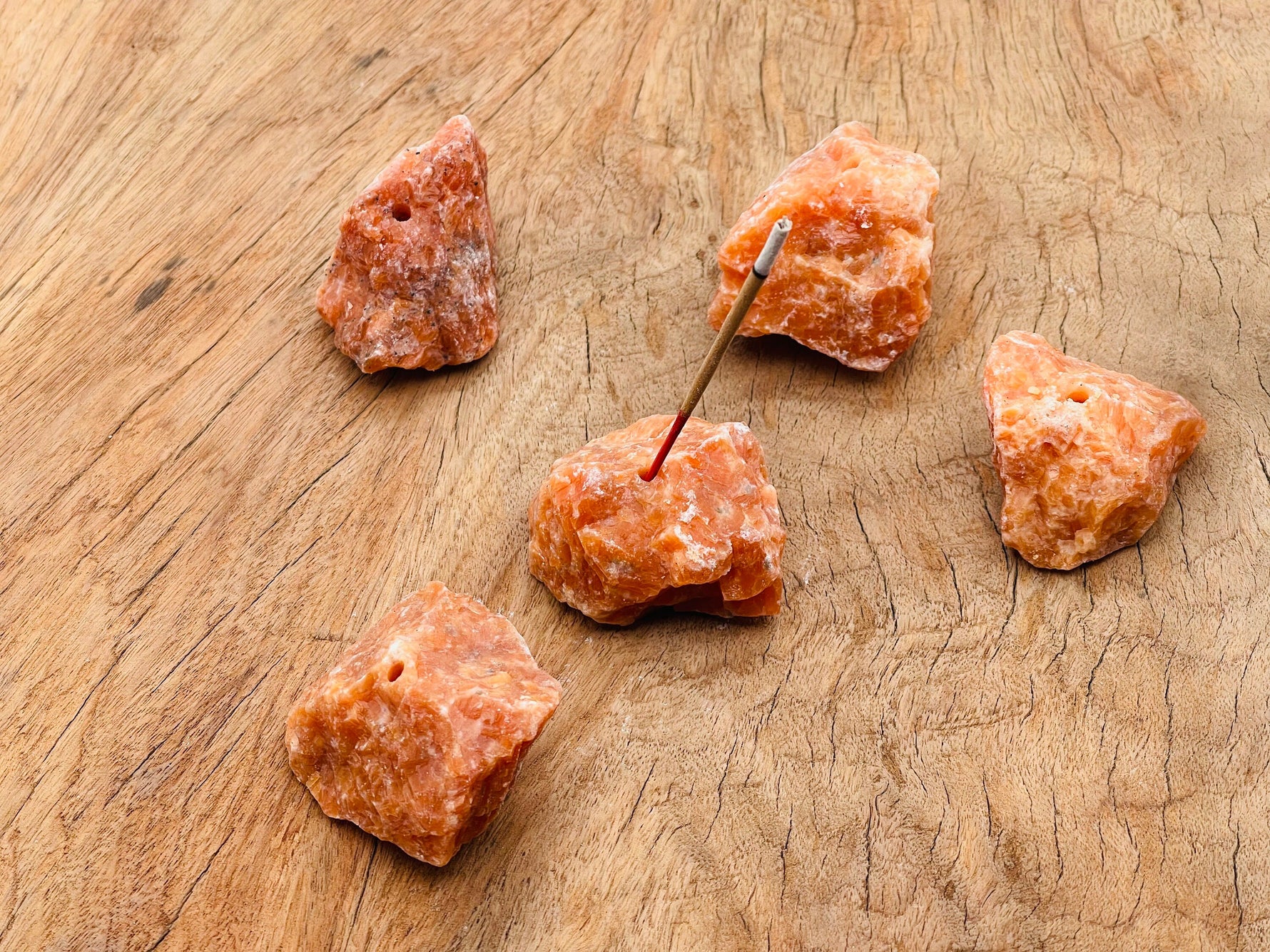Handmade sunstone rough crystal incense holder with carved design for incense sticks, by GemstoneGO.