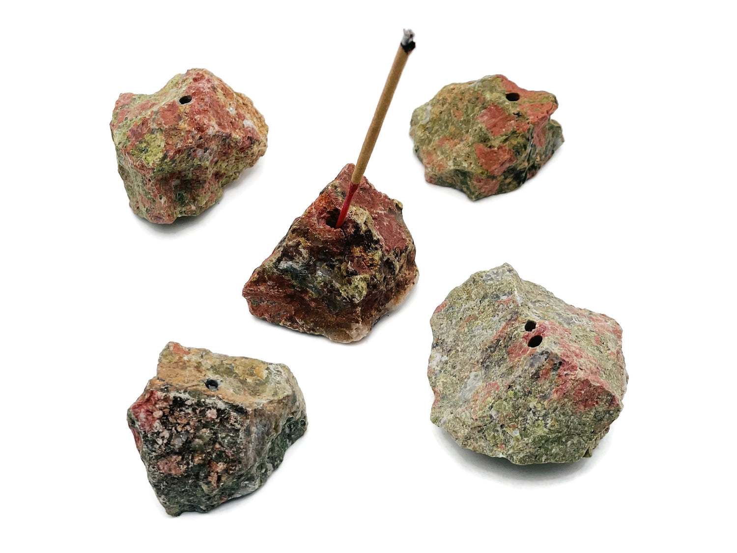 Soporte para Incienso de Cristal de Unakita en Bruto - Soporte para Varillas de Incienso de Cristal - Tallado a Mano - RS1023