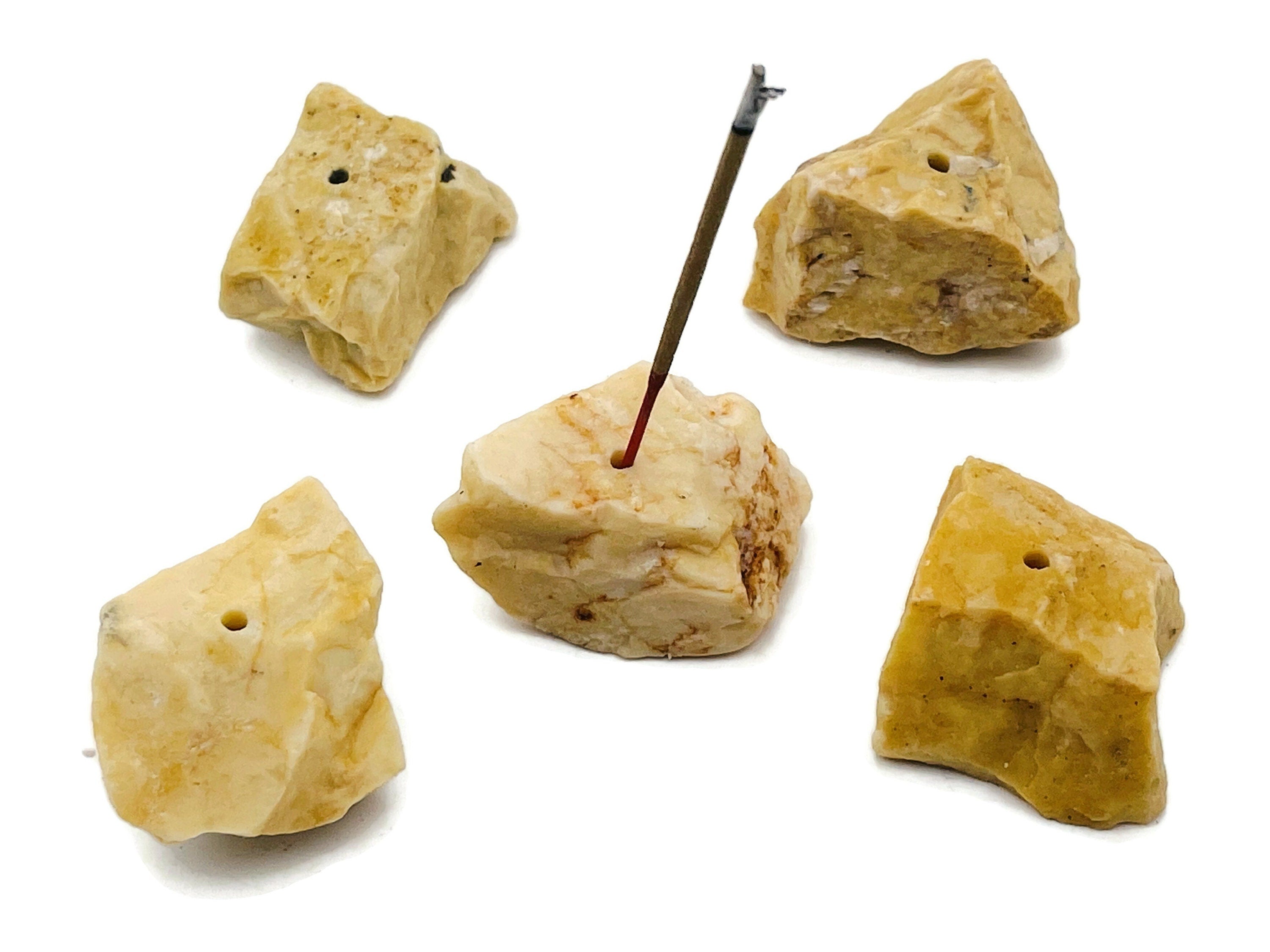 Handmade yellow aventurine rough crystal incense holder with carved design, designed for incense sticks, by GemstoneGO.