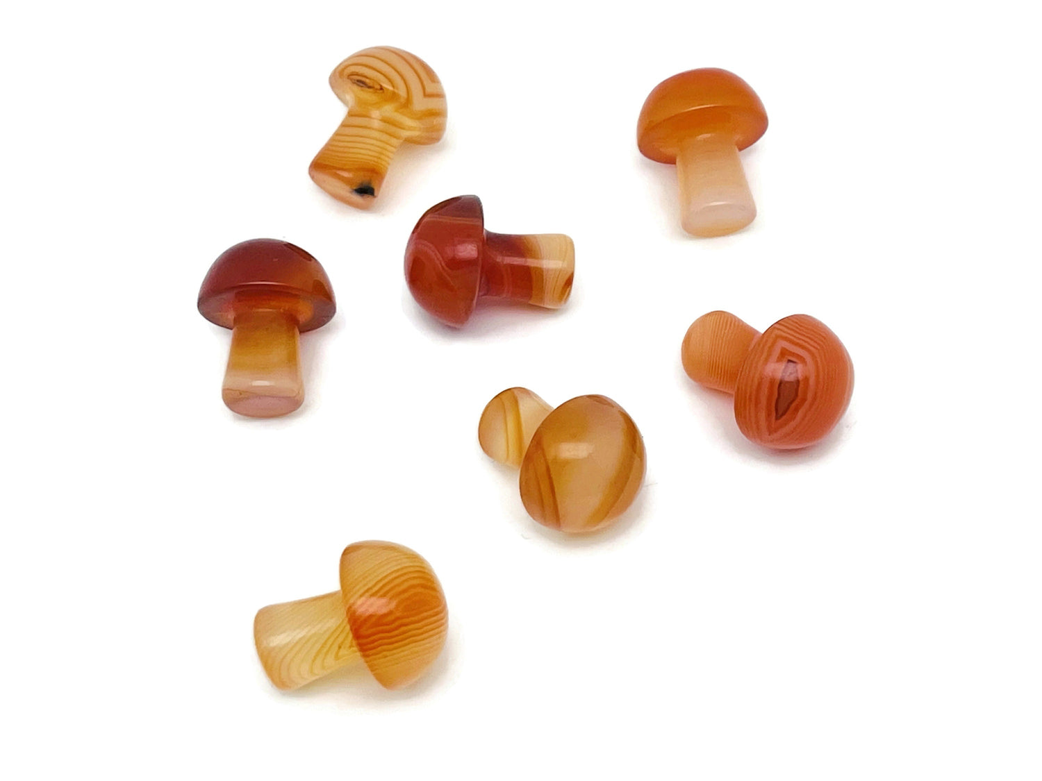 Carnelian mushroom carved gemstone pendant, 20mm, showcasing rich orange-red color and detailed mushroom carving by GemstoneGO.