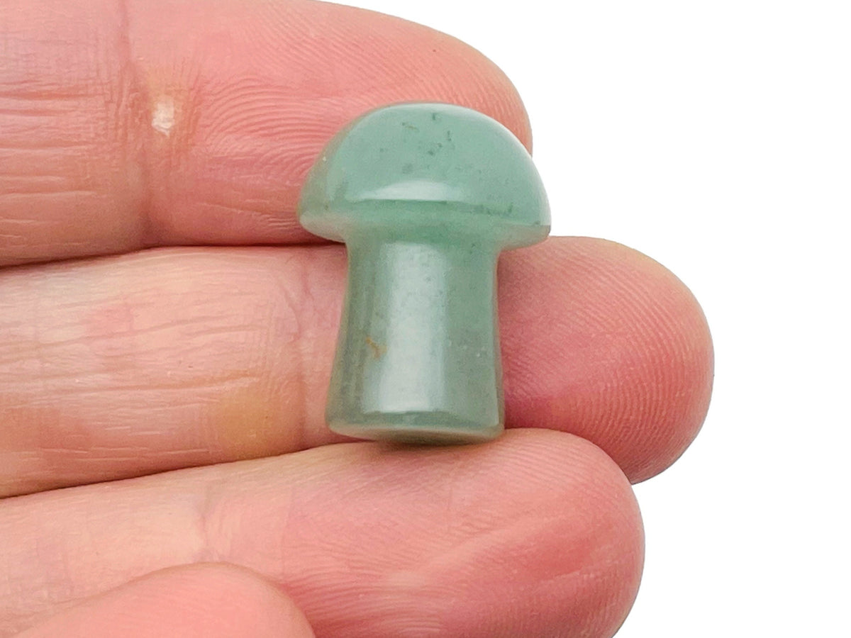 Aventurine mushroom carved gemstone pendant, 20mm, featuring vibrant green and brown hues, from GemstoneGO.