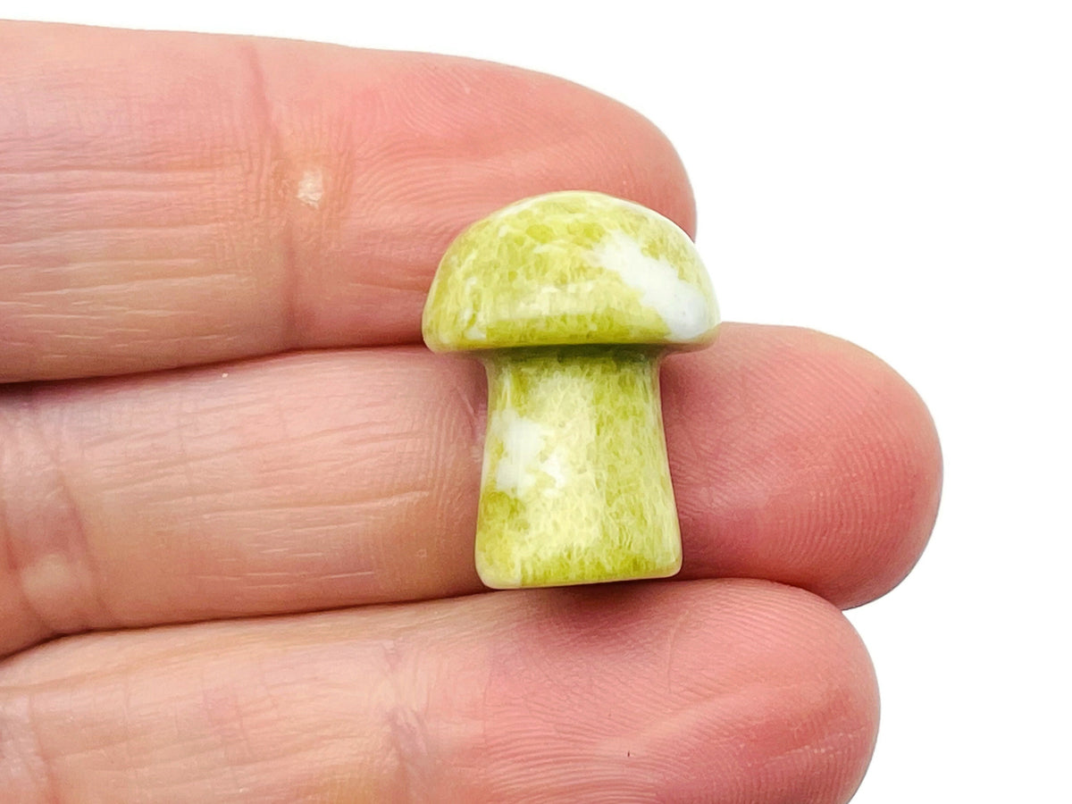 20mm jade mushroom carved gemstone from GemstoneGO, showcasing detailed craftsmanship and rich green color.