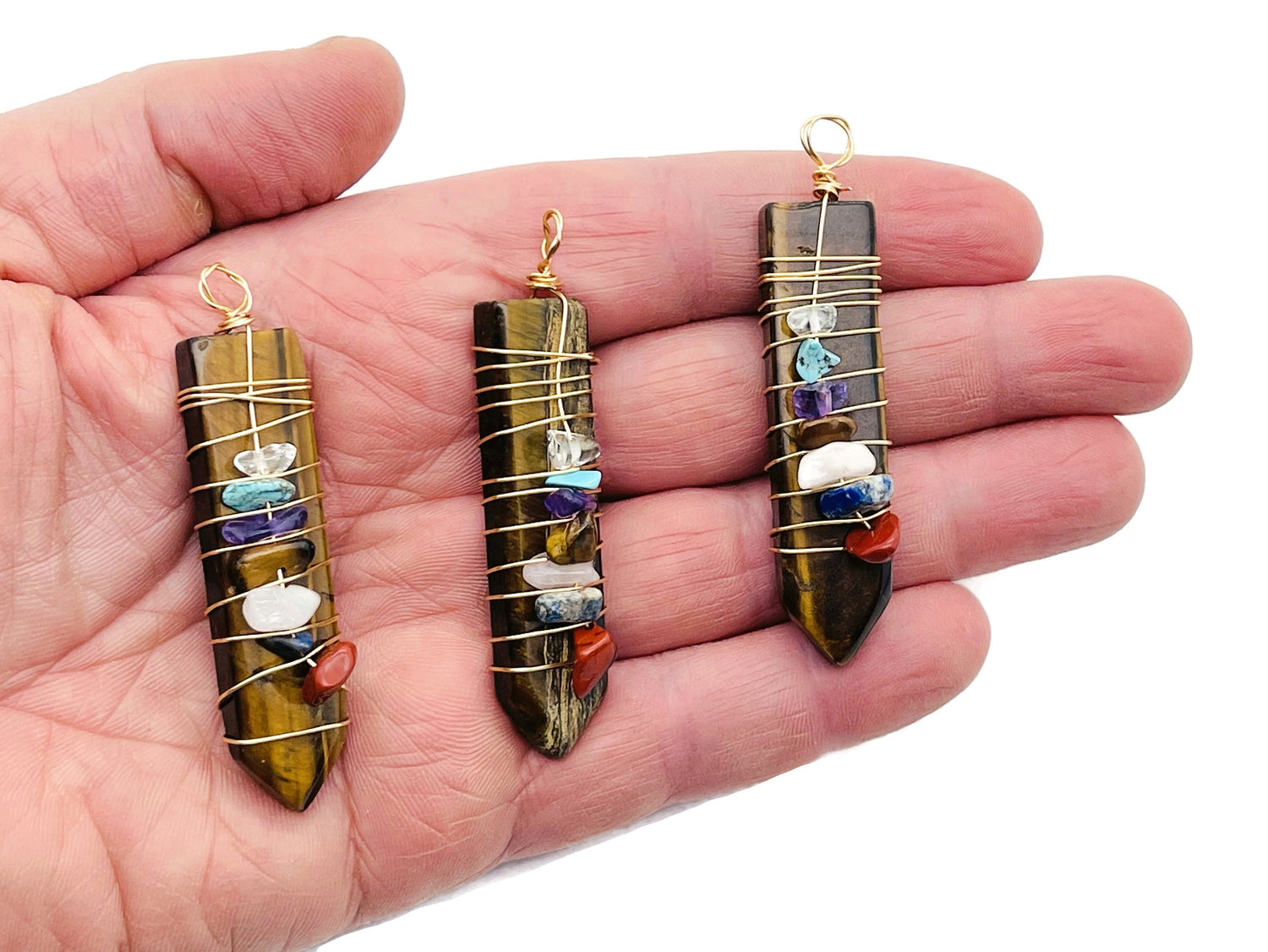 Tiger Eye Chakra Crystal Pendant - Brass Wire Wrapped Pendant - Crystals Healing - NC1203