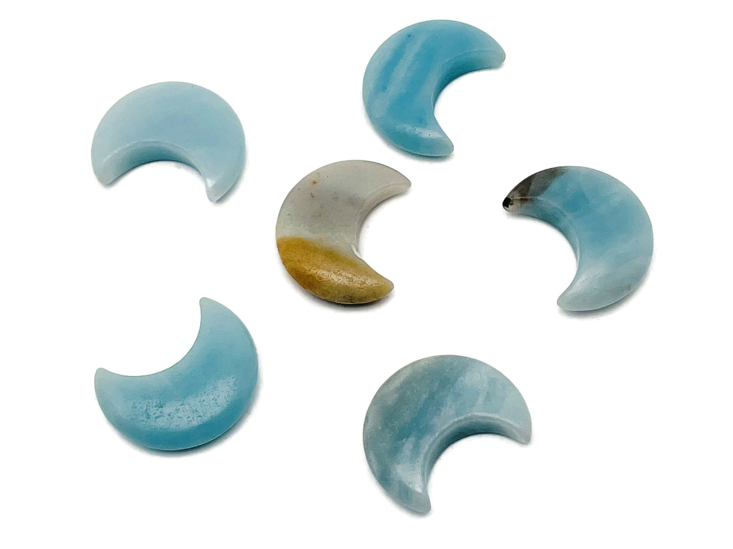 Amazonite gemstone moon pendant, 30mm, from GemstoneGO, featuring a polished blue-green stone in a moon shape.