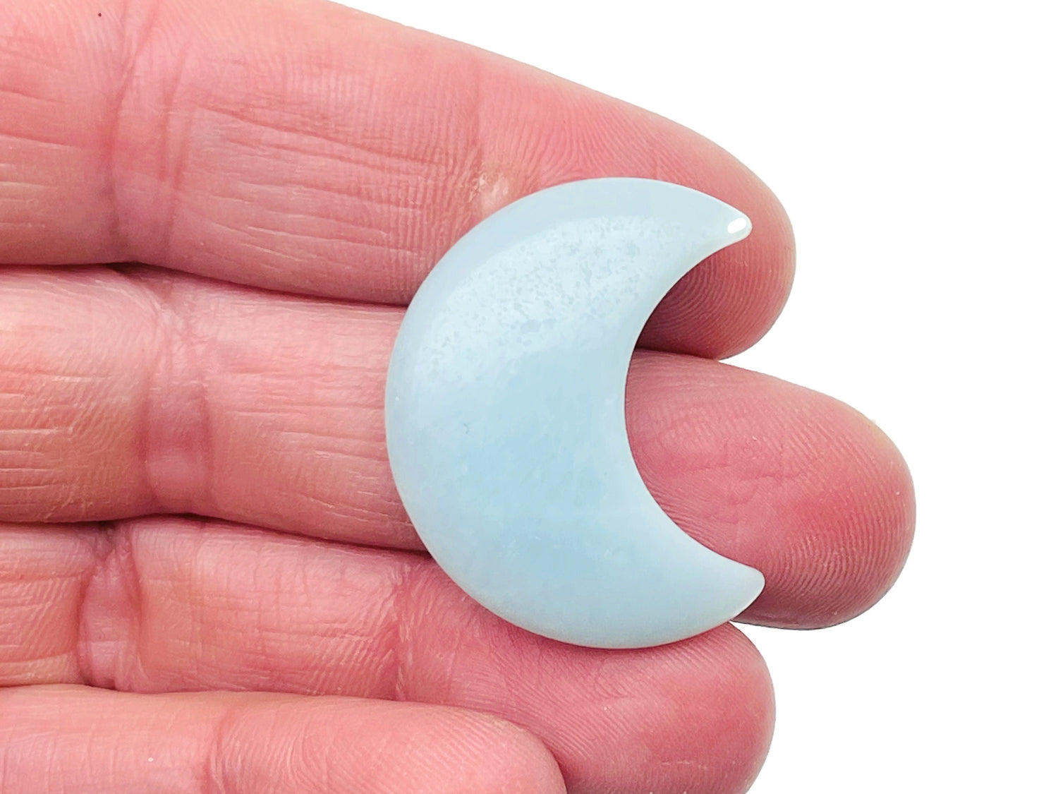 Amazonite gemstone moon pendant, 30mm, from GemstoneGO, featuring a smooth, polished moon-shaped amazonite stone.