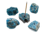 Blue Apatite rough crystal incense holder from GemstoneGO, handcrafted carving for incense sticks with natural, textured appearance.