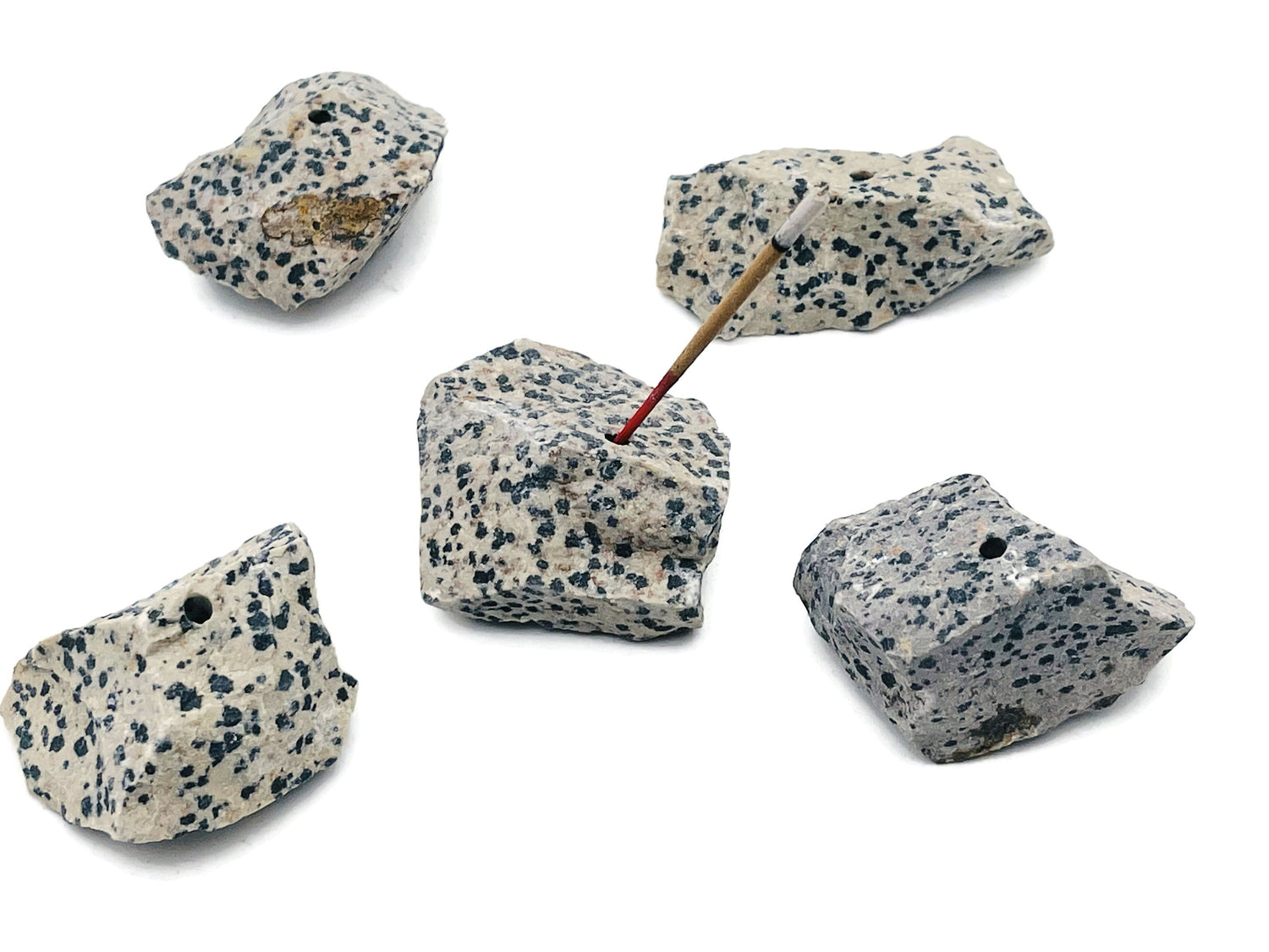 Dalmatian Jasper rough crystal incense holder with carved design, handmade gemstone stick holder for incense sticks.