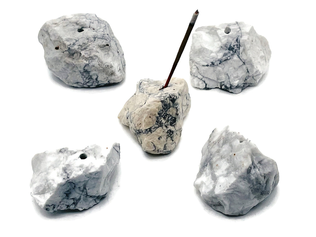Handmade Howlite rough crystal incense holder with carved design, perfect for holding incense sticks and showcasing gemstone craftsmanship.