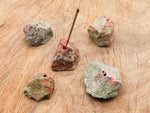 Unakite rough crystal incense holder with handmade carving, designed for incense sticks, from GemstoneGO.