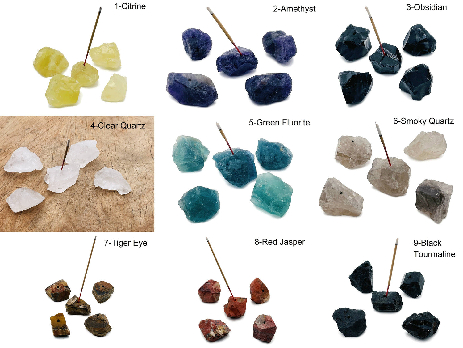 Handmade rough crystal incense holder with carved design and healing stone, suitable for holding incense sticks.