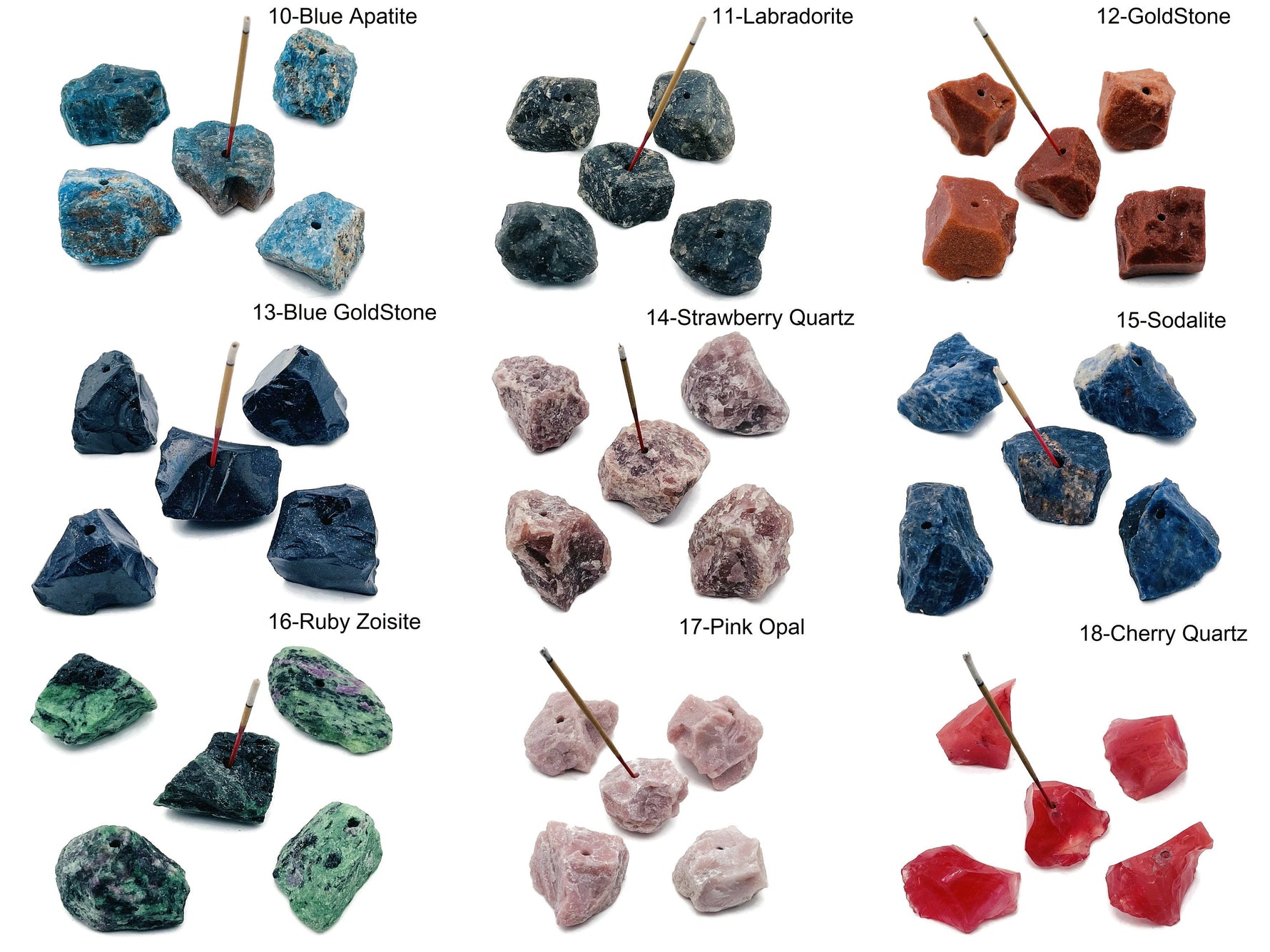 Handmade rough crystal incense holder with carved design, healing stone, and space for incense sticks, by GemstoneGO.